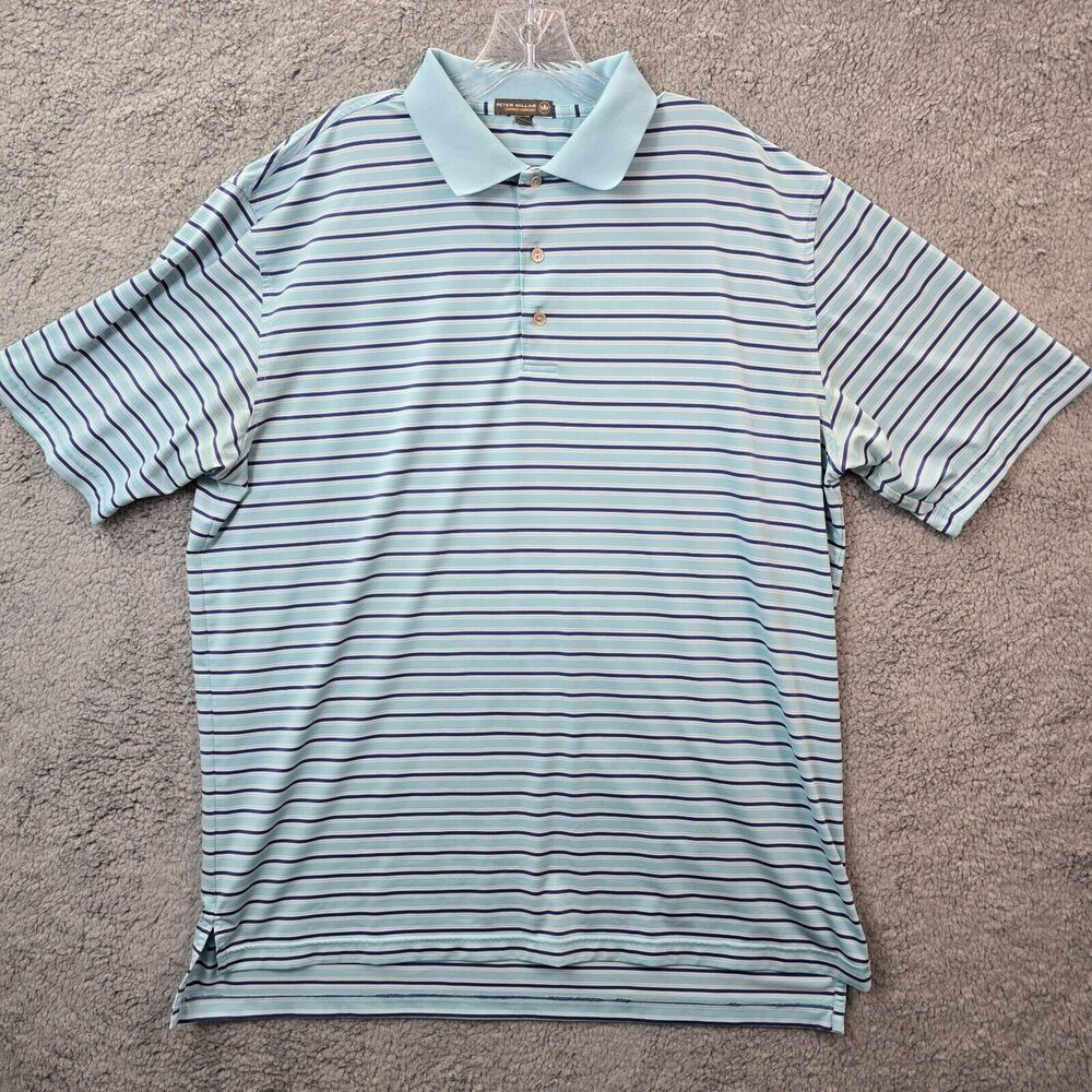 Peter Millar Men's Summer Comfort Polo Shirt Blue Striped Size XL